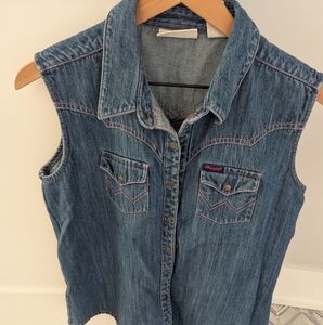 Wrangler Denim Shirt, Pink Stitching